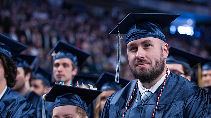 A photo of a student during commencement