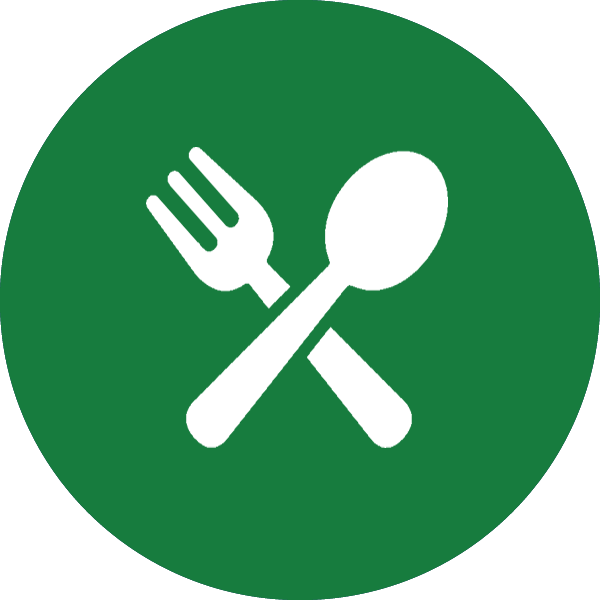 a green icon with a picture of a fork and a spoon crossed in an x-formation