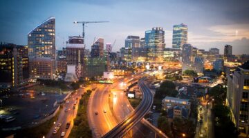 aerial view of busy city