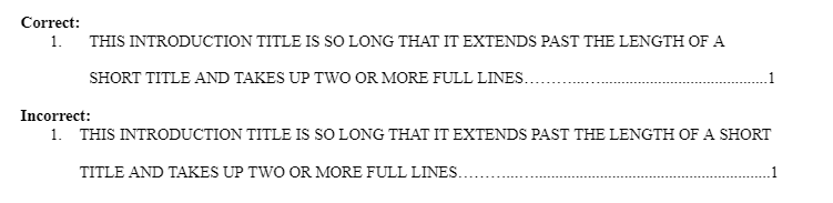 Image displaying the correct and incorrect way to format a table of contents for a thesis
