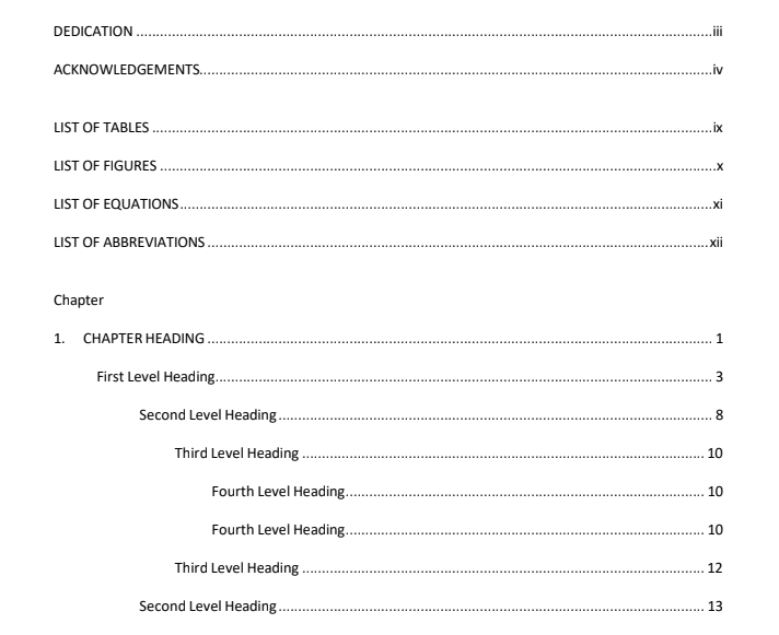Table of contents example