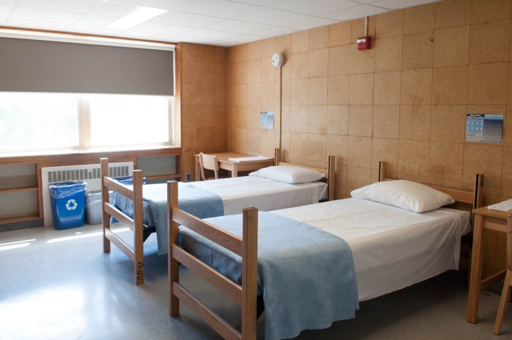 Hart Hall 4th floor double room facing window & beds