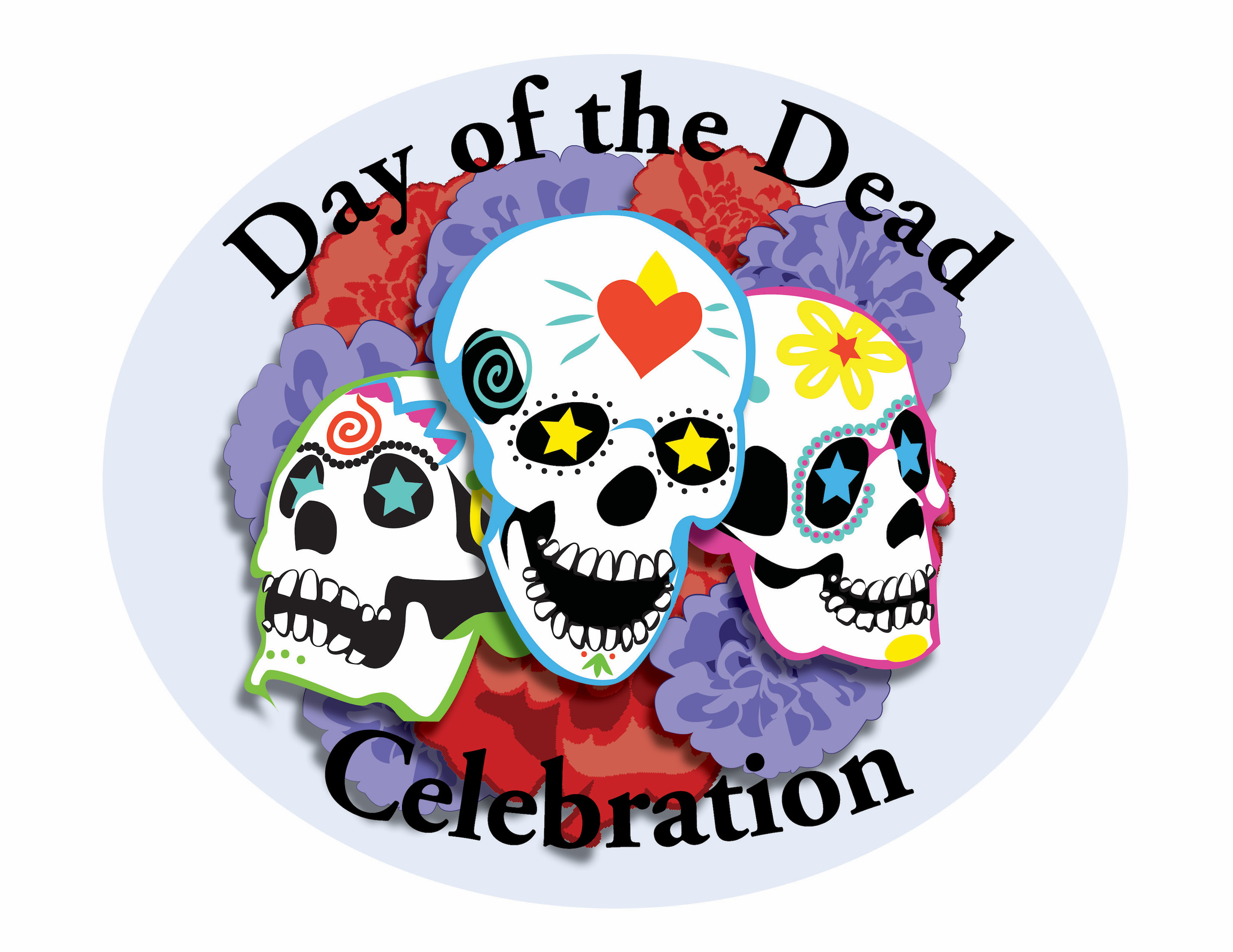 Image of colorful skulls with text "Day of the Dead Celebration"