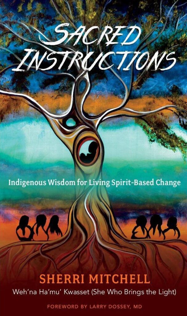 Book cover - drawing of a tree, very fluid in style, with a small figure cradled in a hole in the tree and six figures beneath it.