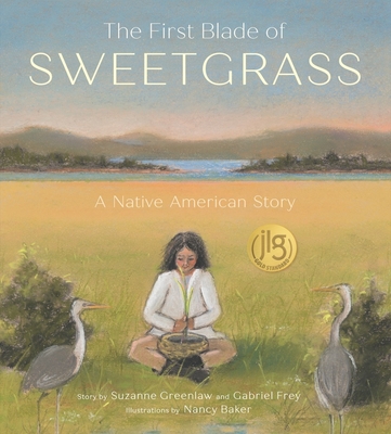 Image of a book cover. A girl sits on the ground in a meadow braiding grass.