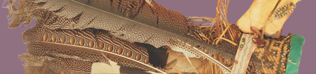 Detail image of a feathered headdress.