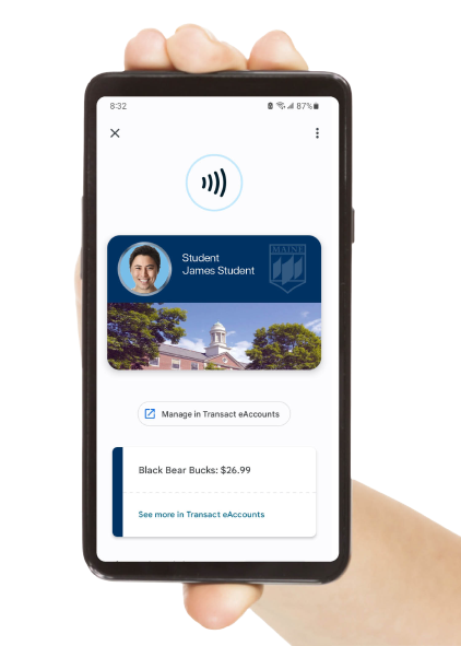 Hand holding mobile Mainecard on phone