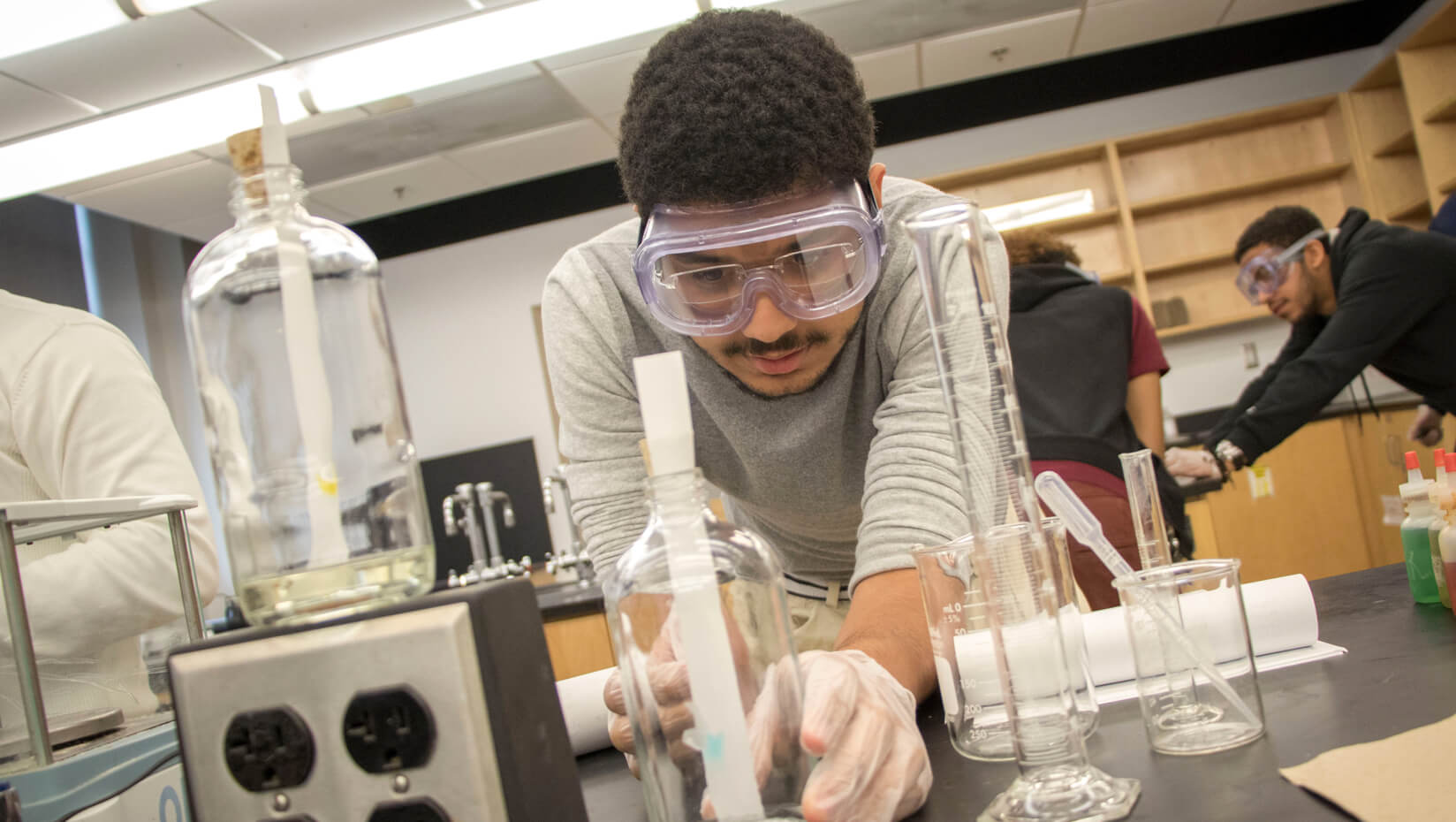 Student working in a chemistry lab