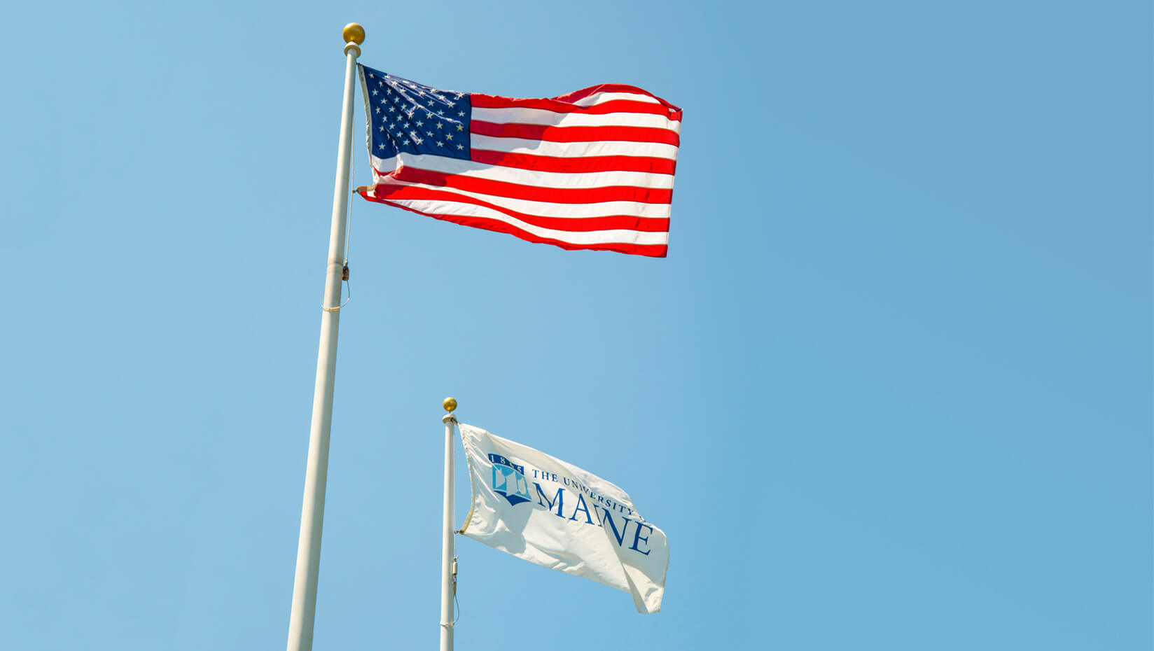 American flag and UMaine flag