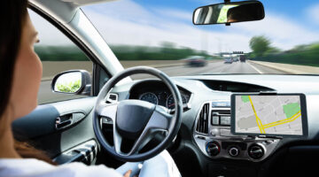 Woman in a self-driving car