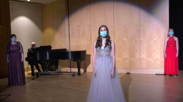 Opera Workshop participants on stage wearing face coverings