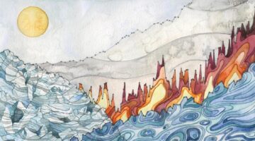 Landscape of change watercolor artwork by Jill Pelto