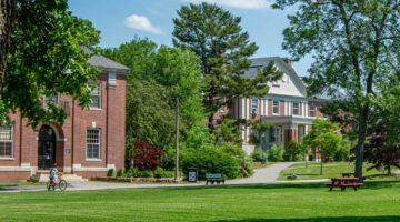 A photo of Memorial Union taken from the south end of the campus mall