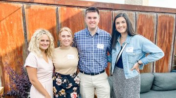 A photo of four Bangor Savings Bank management trainees— Allison Treat, Sierra Dorney, Braden Soule, and Emily Colter