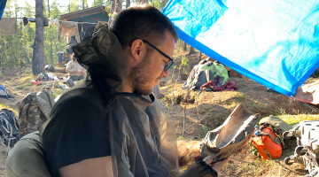 Mereghetti with a mammoth tusk