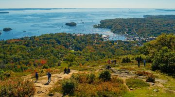 A photo of of Camden Harbor from the top of Mount Battie