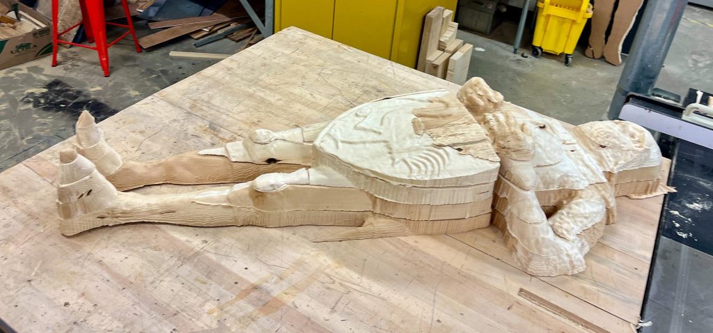 A photo of a nearly finished knight sculpture