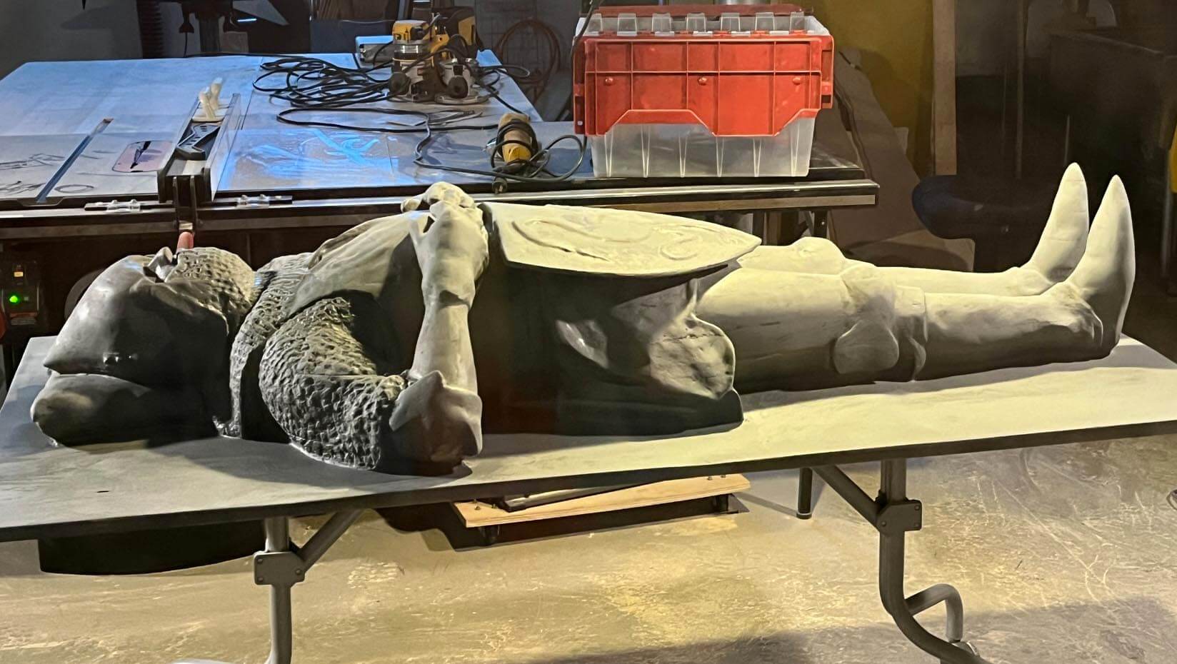 A photo of a knight sculpture on a table