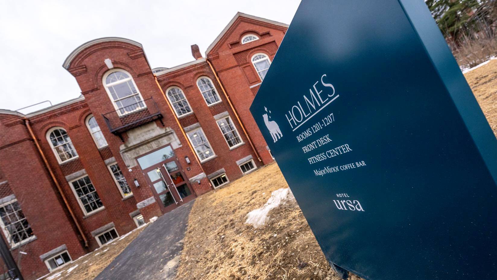 A photo of the exterior of Hotel Ursa's Holmes Hall
