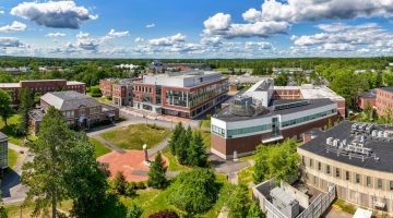 An aerial photo of UMaine's campus featuring some engineering buildings