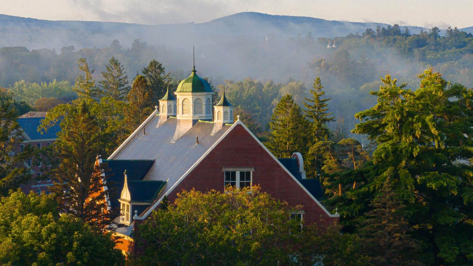An aerial photo of Winslow Hall