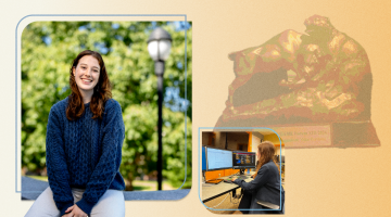 A collage of images with a portrait of Ruth Griffin