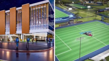 A composite image of the renderings of the future athletics facilities