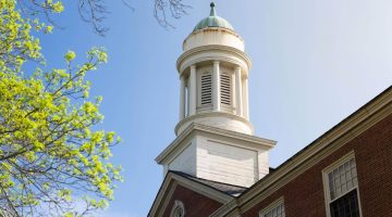 A photo of the Stevens Hall cupola in spring