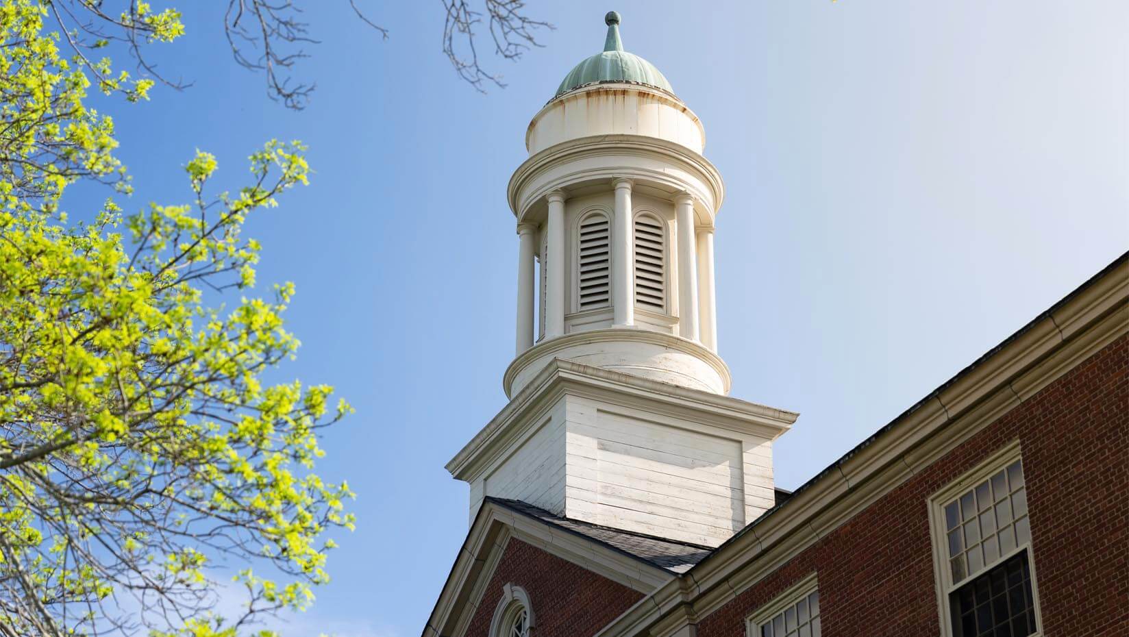 A photo of the Stevens Hall cupola in spring