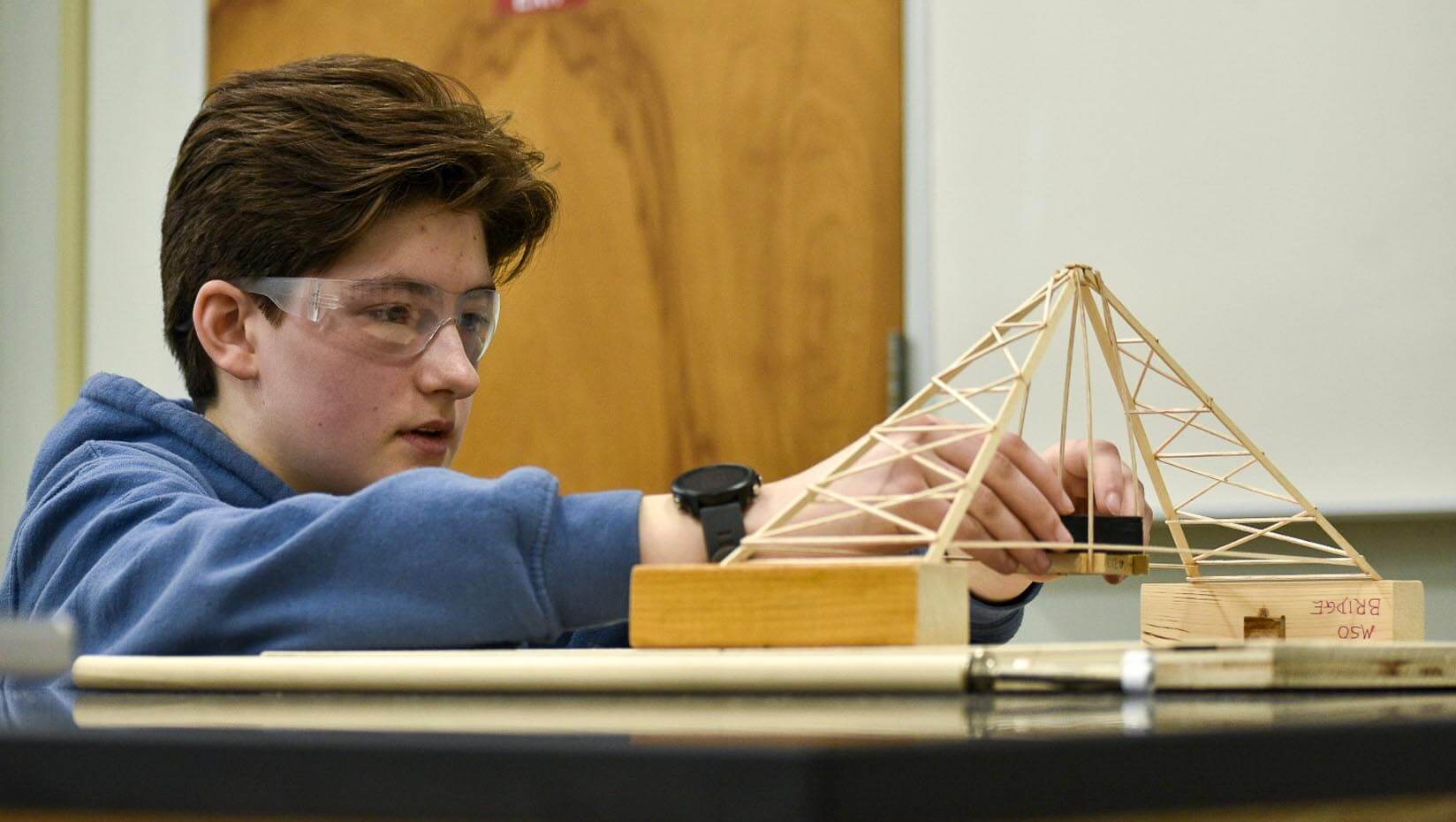 A photo of a student working on a science project