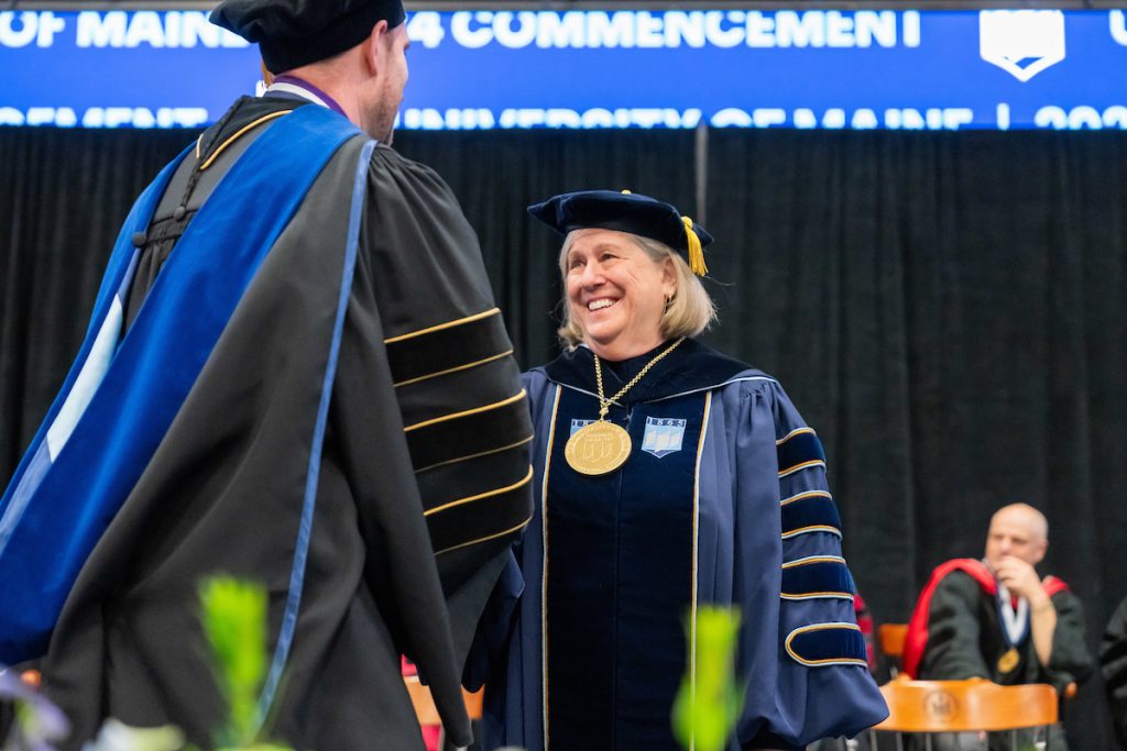 A photo of President Ferrini-Mundy at commencement