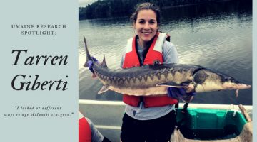 Tarren Giberti holds Atlantic sturgeon.