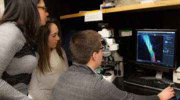Magda Blaszkiewicz with students Erin Merchant and Jake Willows