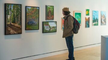 student in Lord Hall Gallery