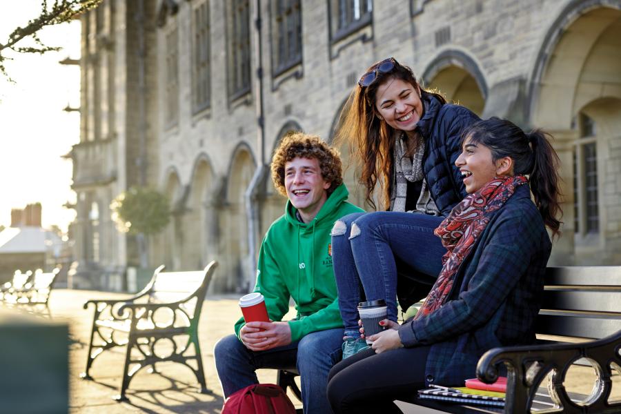 Students on Bangor university campus